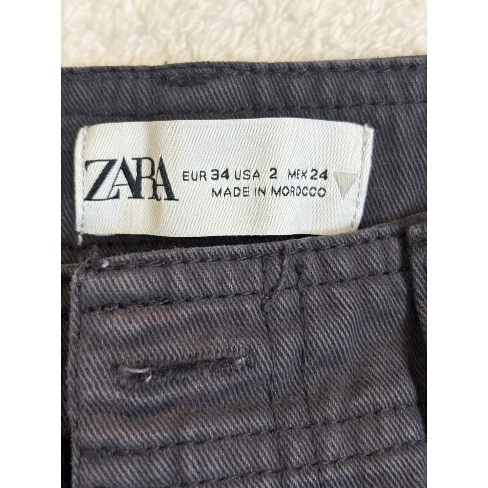 Zara Womens Cargo Pants Faded Black Straight‎ Leg Utility Trousers Size 2 26x30 - Picture 3 of 5
